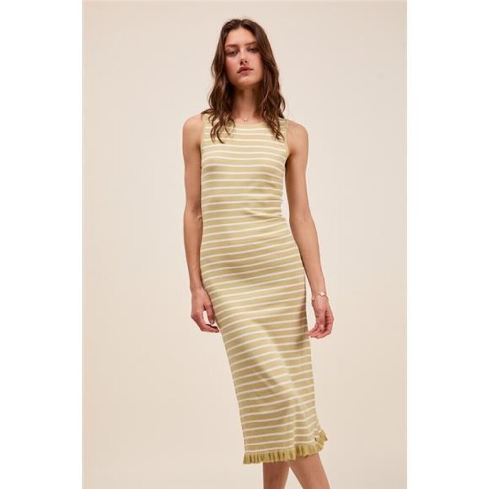 nwt SO ME Stripe Sleeveless Sweater Knit Maxi Dress With Ruffled Hem